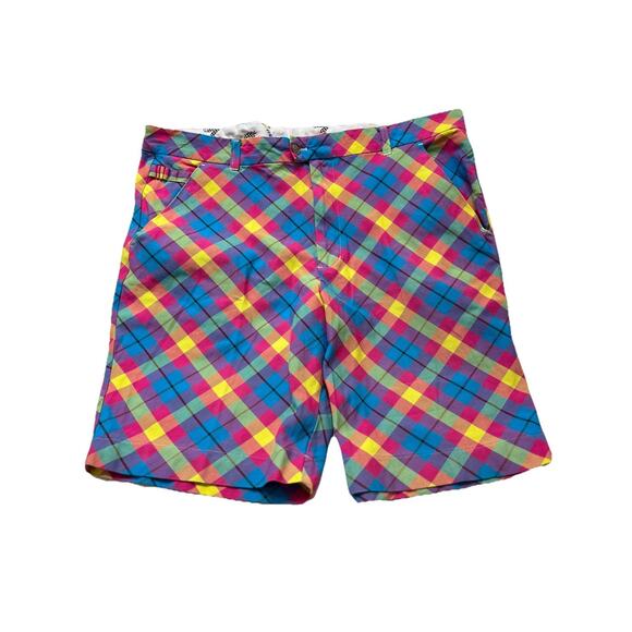 Royal And Awesome Shorts Men Size 40 Tartan Plaid Golf colorful pink blue yellow - Picture 2 of 5